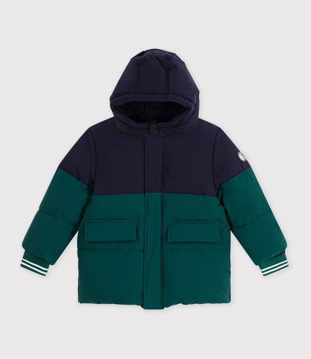 Plum&iacute;fero infantil liso colorblock verde/azul
