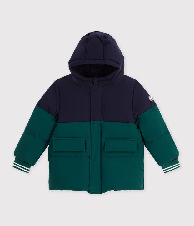 Plum&iacute;fero infantil liso colorblock verde/azul