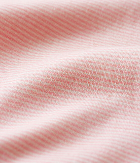 Bodi de manga larga de lana y algodón a rayas para bebé  rosa CHARME/blanco MARSHMALLOW