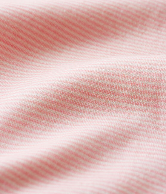 Bodi de manga larga de lana y algodón a rayas para bebé rosa CHARME/blanco MARSHMALLOW
