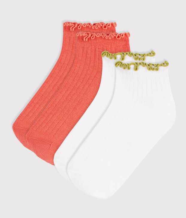 2 pares de calcetines de algod&oacute;n con detalle de puntilla para ni&ntilde;a multicolor