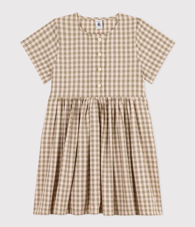 Vestido de manga corta de milrayas de ni&ntilde;a verde/rosa