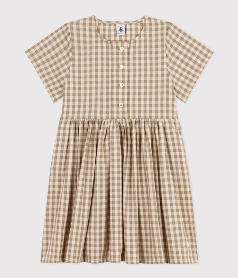 Vestido de manga corta de milrayas de ni&ntilde;a verde/rosa