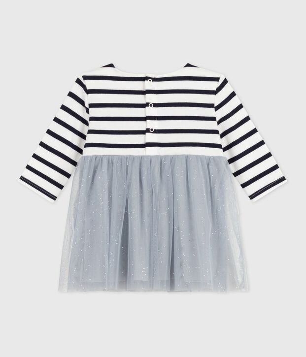 Vestido de dos materiales de manga larga para beb&eacute; azul/multicolor