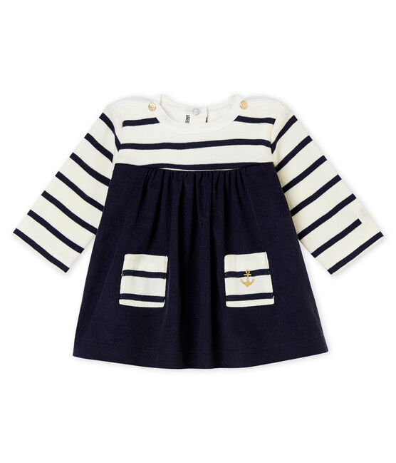 Vestido icónico para bebé niña beige COQUILLE/azul ABYSSE
