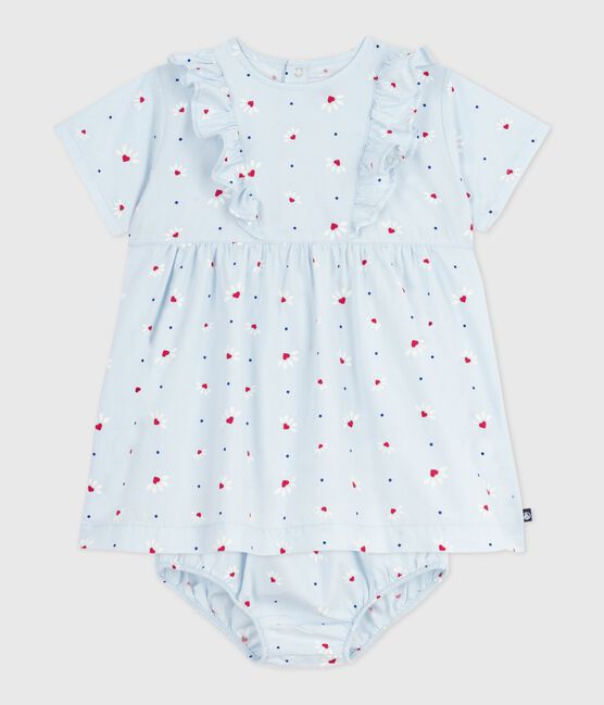 Vestido estampado de algodón de manga corta y pololo para bebé azul FRAICHEUR/blanco MULTICO