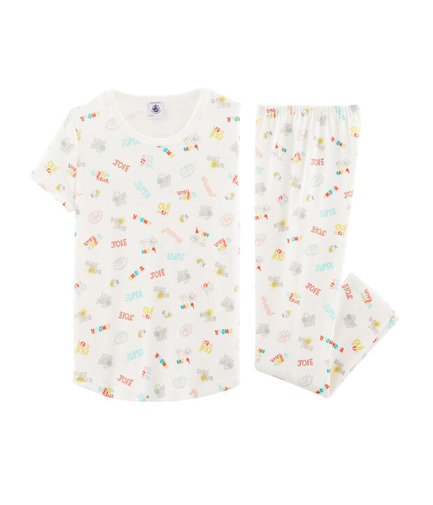 Pijama de punto para ni&ntilde;a blanco/multicolor