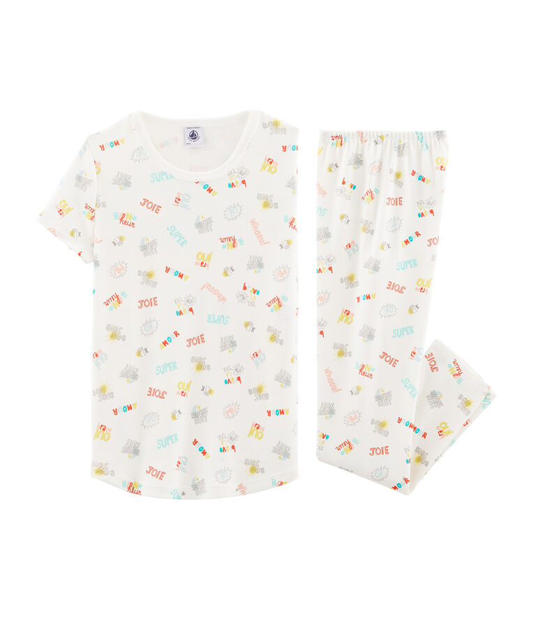 Pijama de punto para ni&ntilde;a blanco MARSHMALLOW/blanco MULTICO