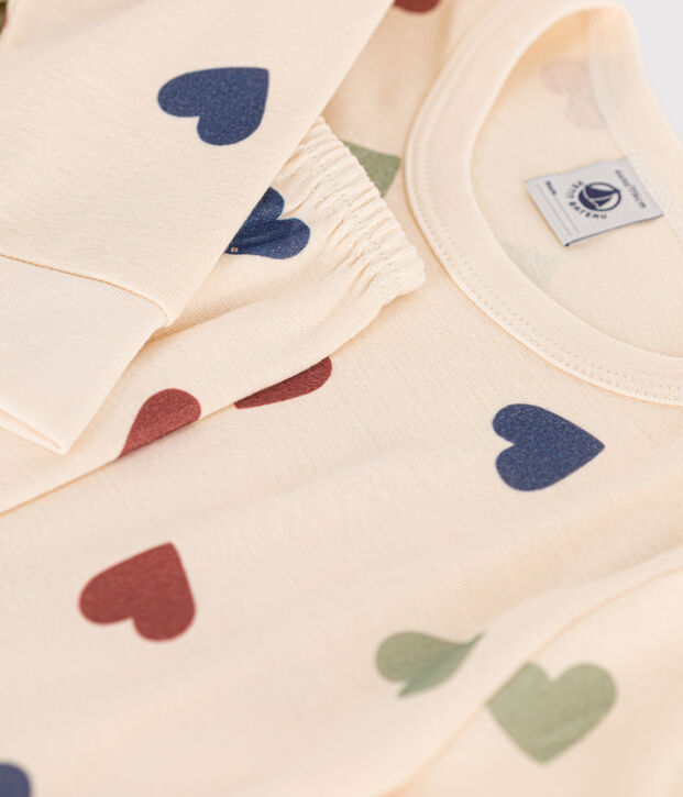 Pijama infantil de algod&oacute;n con estampado de coraz&oacute;n crudo/multicolor