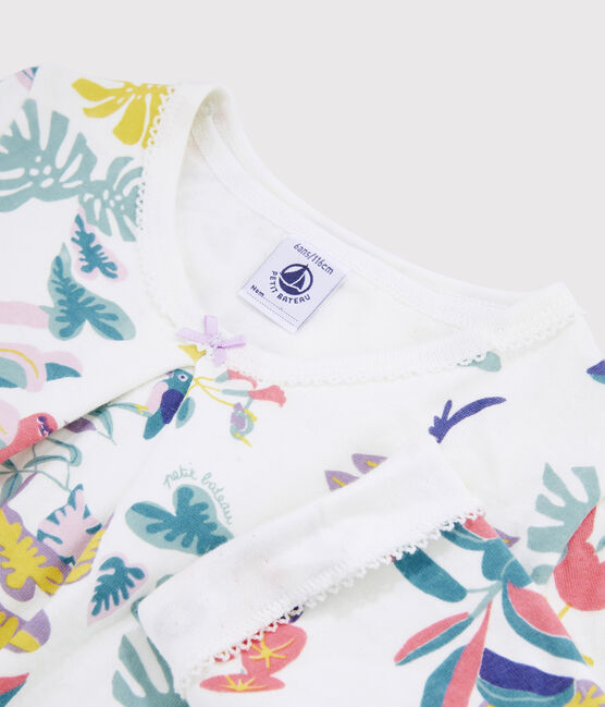 Pijama estampado jungla de niña de tela túbica blanco MARSHMALLOW/blanco MULTICO