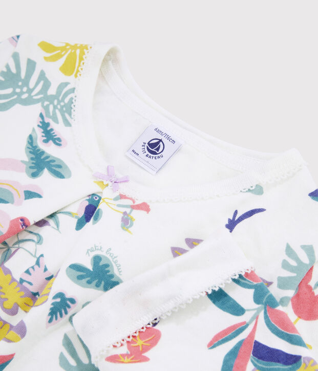 Pijama estampado jungla de ni&ntilde;a de tela t&uacute;bica blanco/multicolor