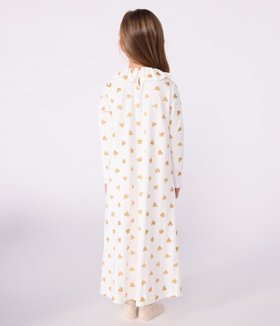 Camisón disfraz infantil de terciopelo con estampado de corazones dorados crudo MILK+DORE