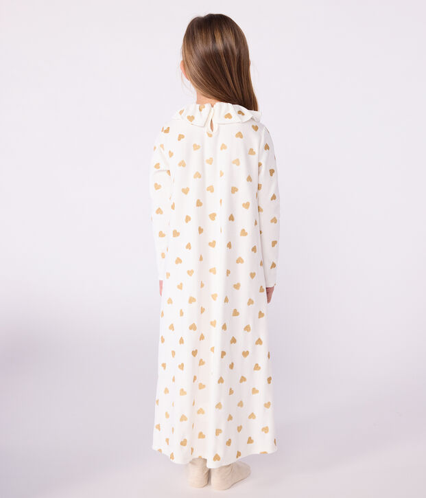 Camis&oacute;n disfraz infantil de terciopelo con estampado de corazones dorados crudo/amarillo