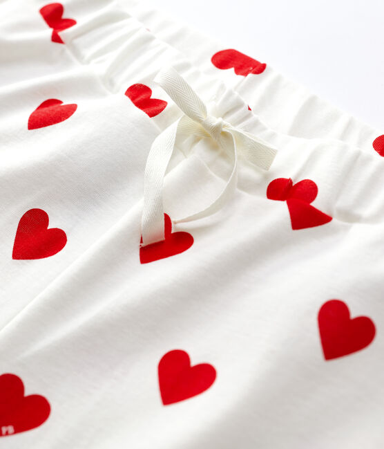 Pantalón de algodón ORGÁNICO de mujer blanco MARSHMALLOW/rojo TERKUIT