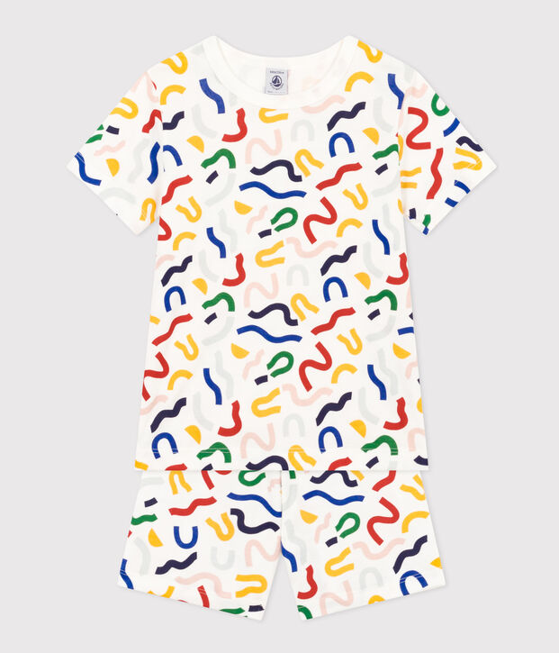 Pijama corto infantil con estampado fosforescente de algod&oacute;n blanco/multicolor