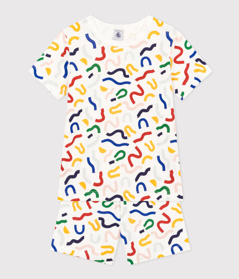 Pijama corto infantil con estampado fosforescente de algod&oacute;n blanco/multicolor