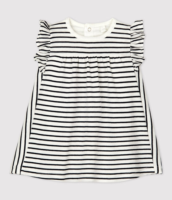 Vestido-bodi a rayas marineras de algodón ecológico para bebé blanco MARSHMALLOW/azul SMOKING