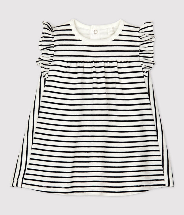 Vestido-bodi a rayas marineras de algod&oacute;n ecol&oacute;gico para beb&eacute; blanco/azul