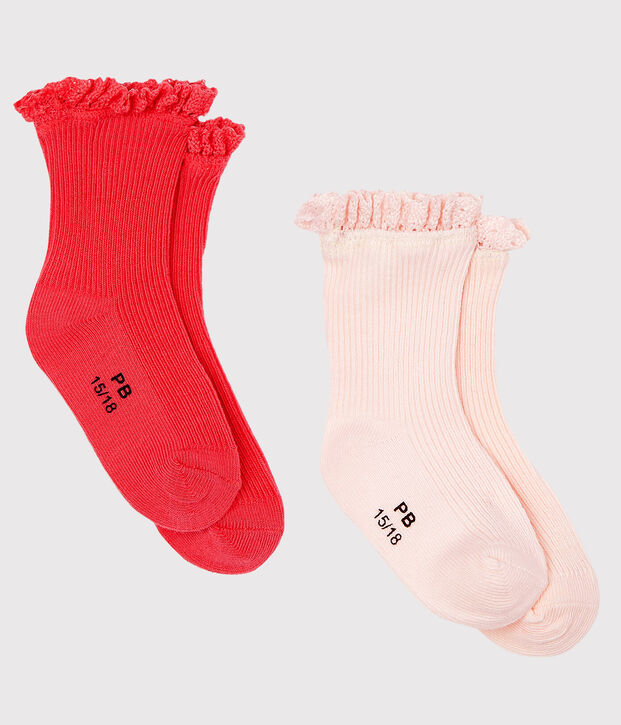 Lote de 2 pares de calcetines con encaje para beb&eacute; ni&ntilde;a rosa