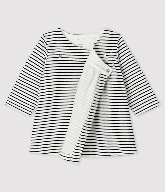 Vestido a rayas de túbico con manga larga para bebé para niña blanco MARSHMALLOW/azul SMOKING