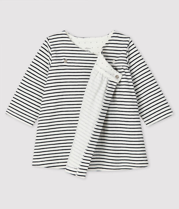 Vestido a rayas de t&uacute;bico con manga larga para beb&eacute; para ni&ntilde;a blanco/azul