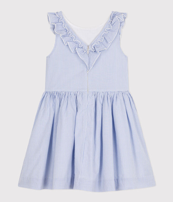 Vestido de popelina a rayas sin mangas para niña BLEU/ MARSHMALLOW/ ARGENT