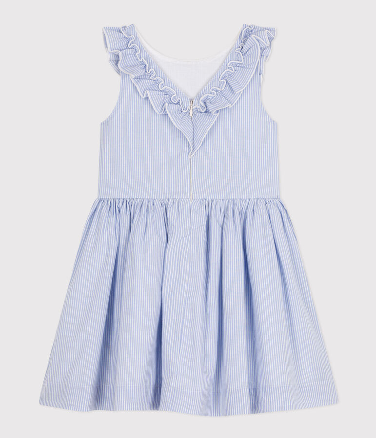 Vestido de popelina a rayas sin mangas para ni&ntilde;a azul/blanco/gris