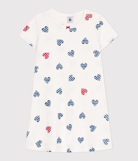 Camisón infantil de algodón con estampado de corazones blanco MARSHMALLOW/blanco MULTICO