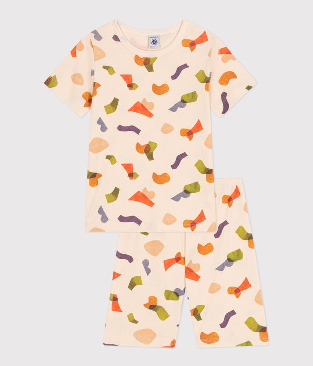 Pijama corto infantil de algod&oacute;n con estampado crudo/multicolor
