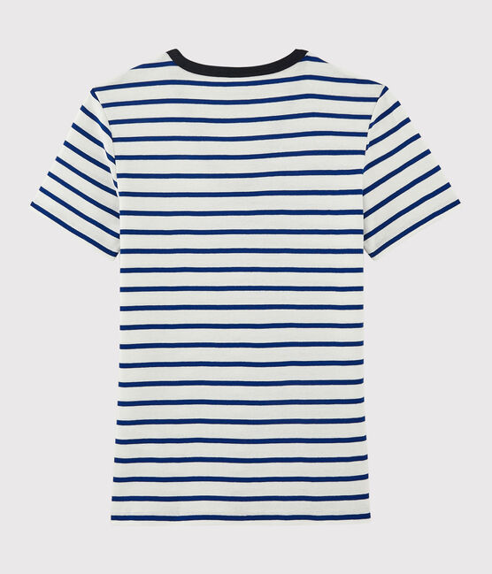 Camiseta de cuello de pico emblemática de algodón de mujer blanco MARSHMALLOW/azul SURF