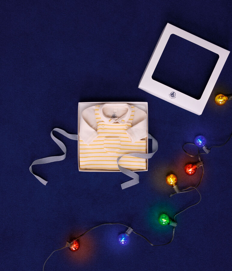 Estuche con conjunto de peto y body de algod&oacute;n para beb&eacute; crudo/amarillo