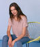 Camiseta manga corta de lino para mujer blanco MARSHMALLOW/rosa COPPER
