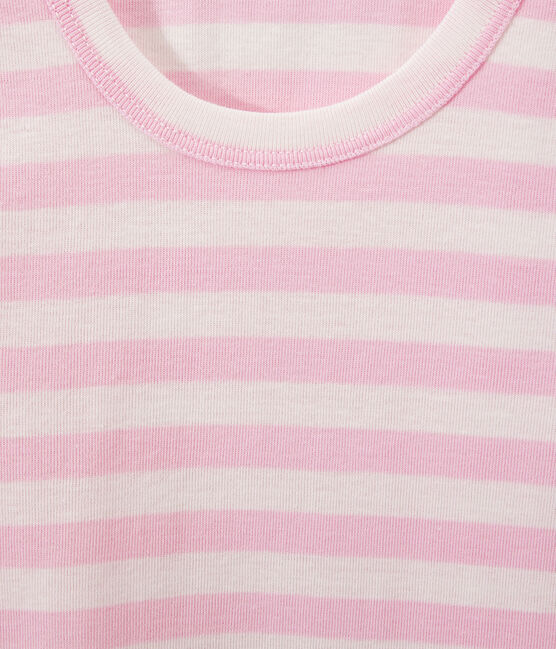 Camiseta de mujer en canalé original de rayas rosa BABYLONE/blanco MARSHMALLOW