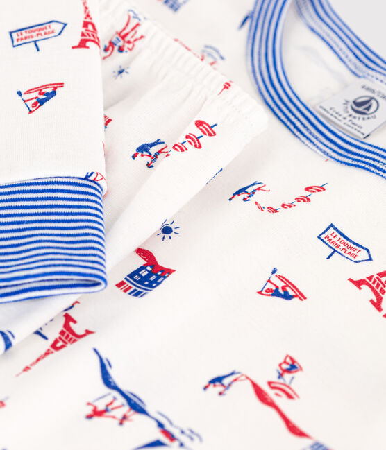 Pijama París de algodón de niño/niña blanco MARSHMALLOW/blanco MULTICO