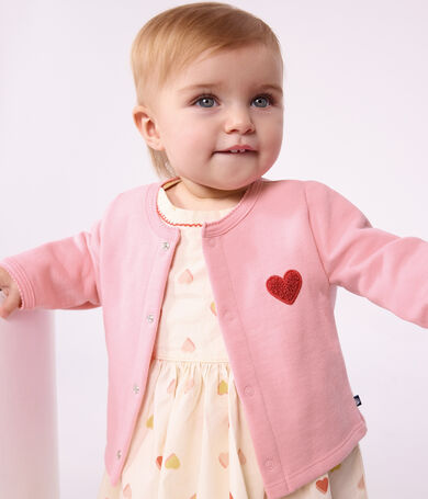 C&aacute;rdigan de algod&oacute;n liso con insignia de coraz&oacute;n para beb&eacute;