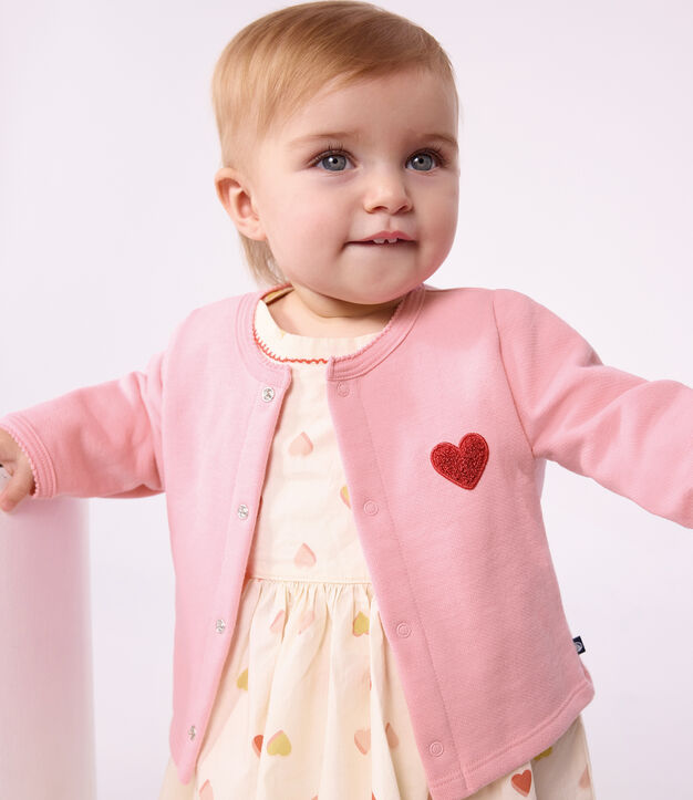 C&aacute;rdigan de algod&oacute;n liso con insignia de coraz&oacute;n para beb&eacute; rosa