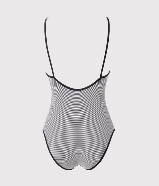 Traje de baño de 1 pieza de rayas de mujer azul ABYSSE/blanco LAIT
