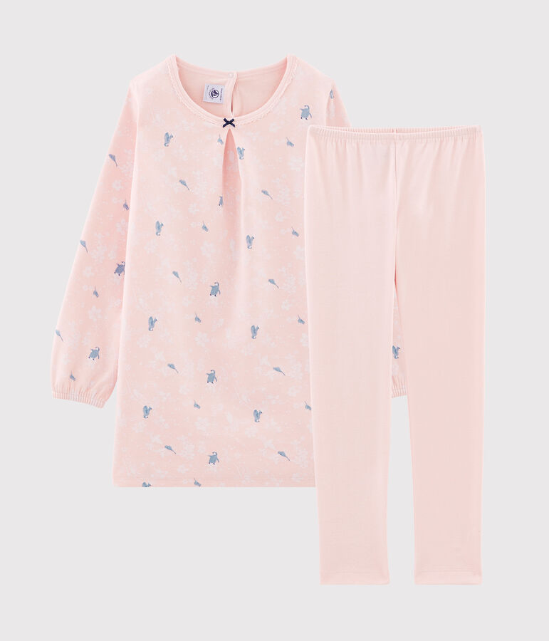 Camis&oacute;n de manga larga estampado de ping&uuml;inos para ni&ntilde;a de punto doble cara rosa MINOIS/blanco MULTICO