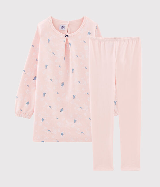 Camisón de manga larga estampado de pingüinos para niña de punto doble cara rosa MINOIS/blanco MULTICO