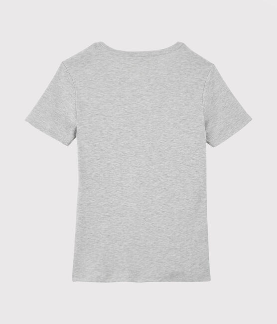 Camiseta de cuello de pico emblemática de algodón de mujer gris BELUGA CHINE