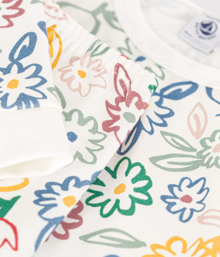 Pijama infantil ajustado de algod&oacute;n con estampado de flores blanco/multicolor