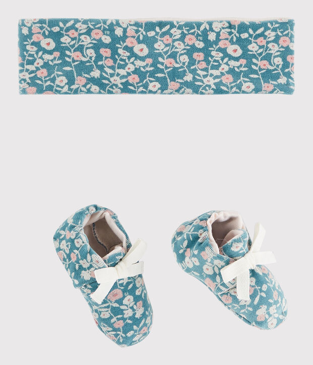 Juego de cinta y patucos de flores de terciopelo para beb&eacute; ni&ntilde;a verde/multicolor