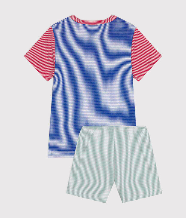 Pijama corto infantil de algod&oacute;n a rayas verde/multicolor
