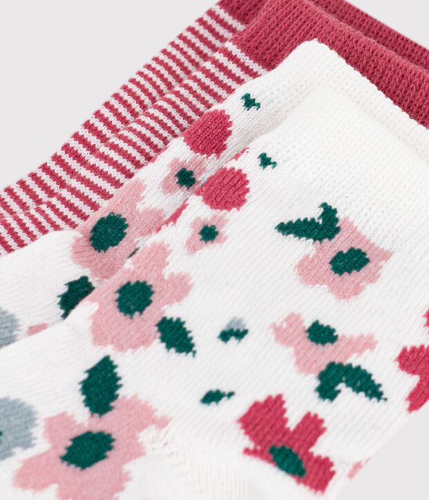 2 pares de calcetines de algod&oacute;n con estampado de rayas y flores para beb&eacute; multicolor