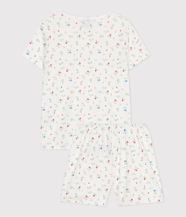 Pijama infantil corto de algod&oacute;n con frutas blanco/multicolor