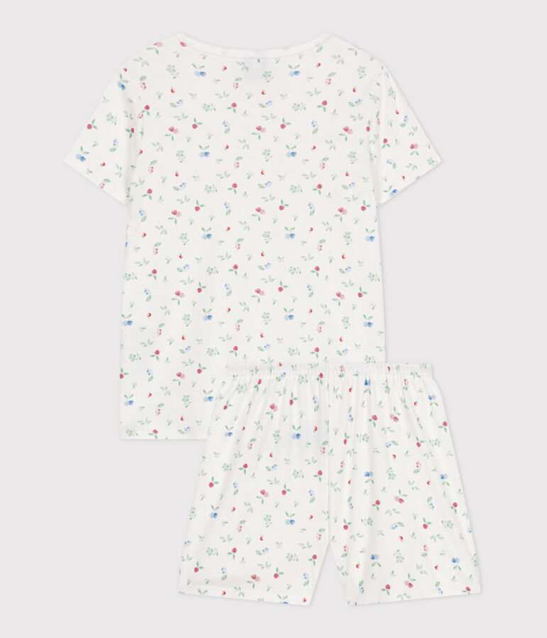 Pijama infantil corto de algod&oacute;n con frutas blanco/multicolor