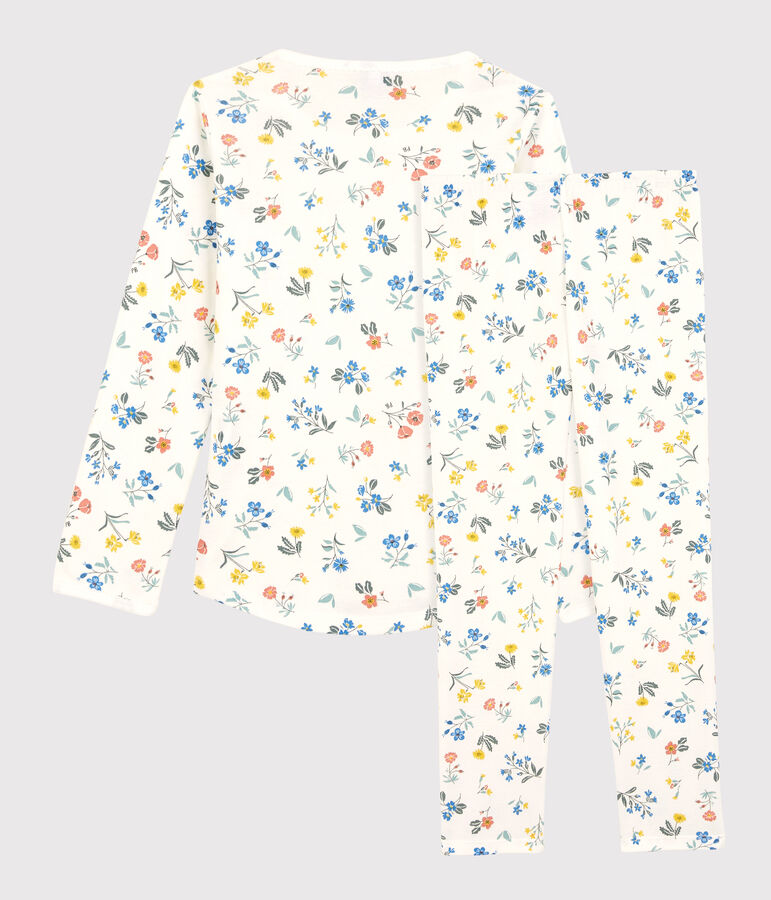 Pijama con flores de algod&oacute;n de ni&ntilde;a blanco/multicolor