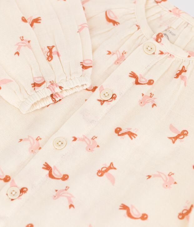 Mono largo con estampado de p&aacute;jaros de gasa de algod&oacute;n crudo/multicolor