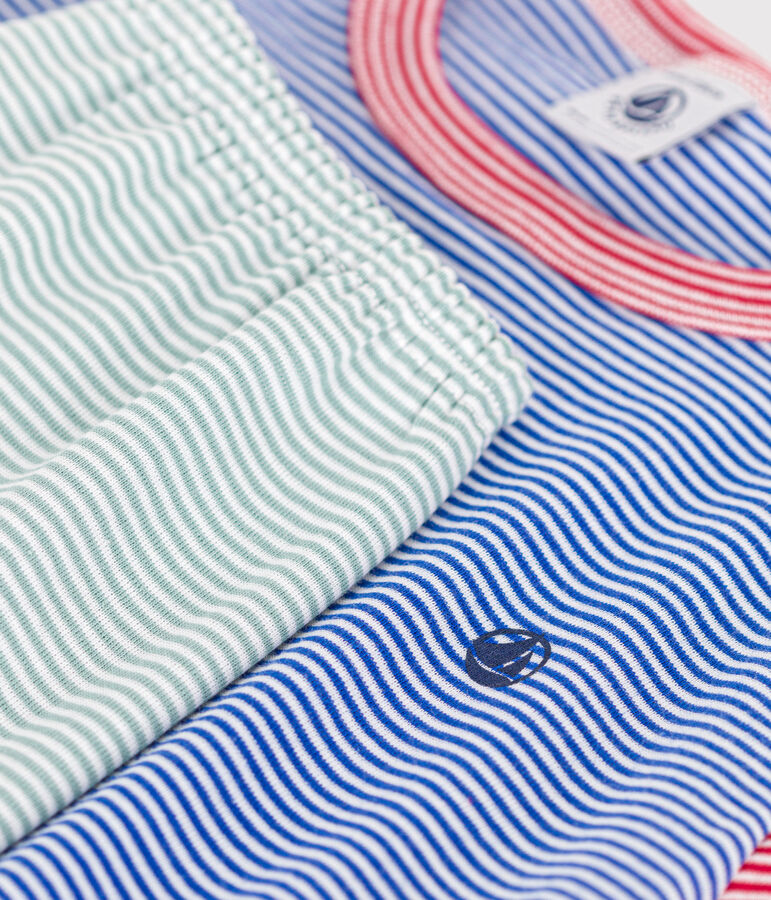 Pijama corto infantil de algod&oacute;n a rayas verde/multicolor