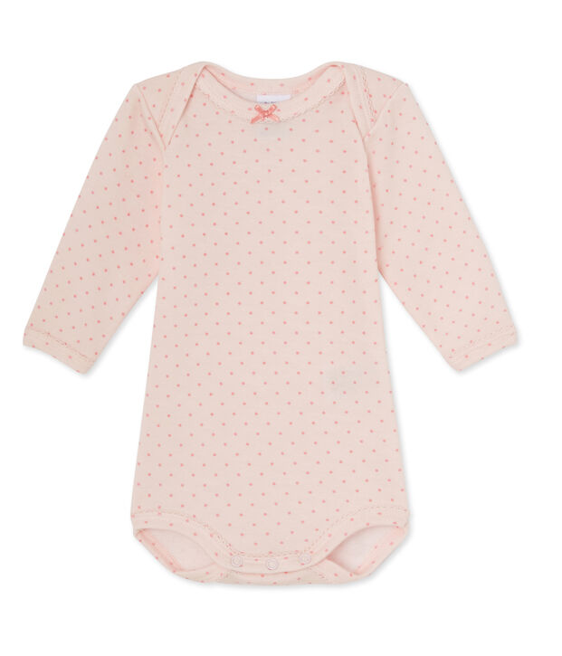 Body de manga larga de lana y algod&oacute;n para beb&eacute; ni&ntilde;a rosa/rosa